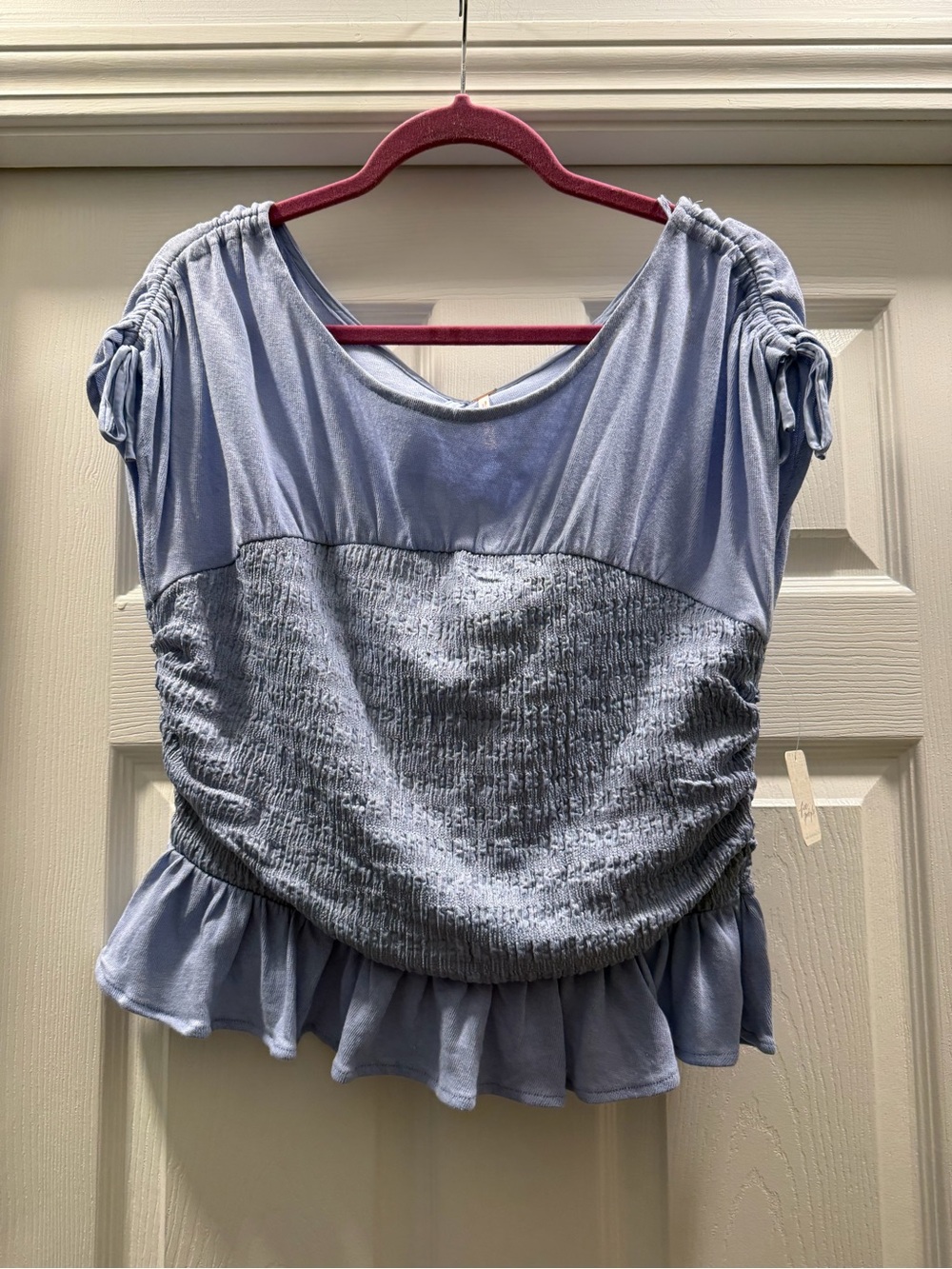 Free People Light Blue Ruched Peplum Top - L
